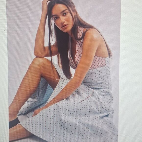 Free People Stelladonna Midi Dress Lt Blue Combo Size Large - Picture 7 of 17